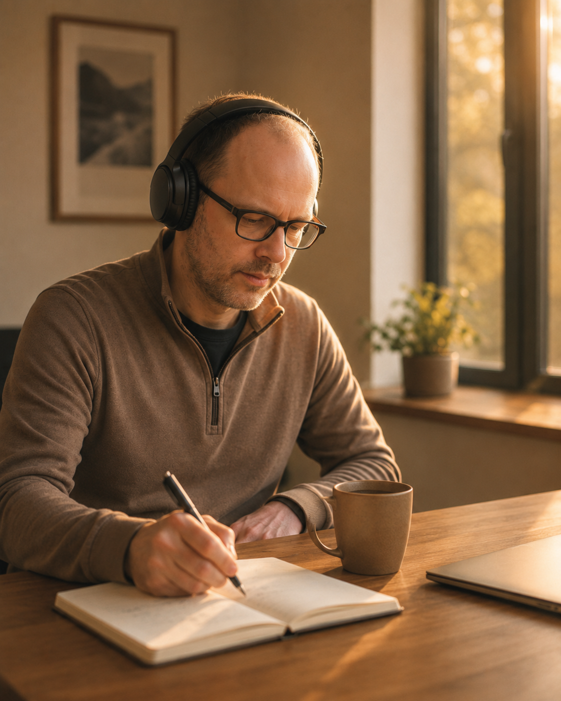 At the desk — tap a Drop and go deeper, exactly when you want.